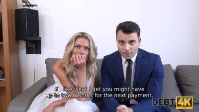 DEBT4k. Debt collector fucks the bride in white dress and stockings on femdomerotic.com