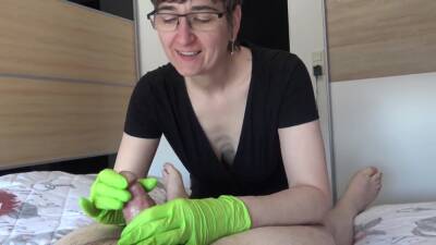 Green Gloves Covered In Cum - HotMilf on femdomerotic.com