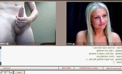 Stunning CFNM blonde watches naked guy cum on webcam on femdomerotic.com