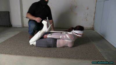 Sarah Roped In White Boots Bondage Porn on femdomerotic.com