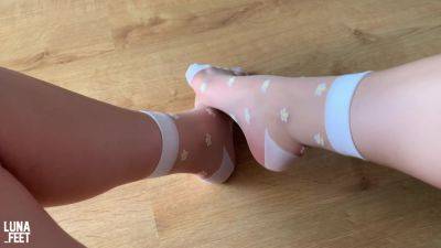 Showing My Feet In New Sexy White Nylon Socks - Amateur Foot Fetish on femdomerotic.com
