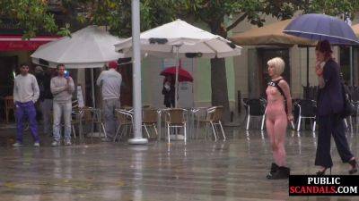 Public perverted naked slut seduced by BDSM lady outdoor on femdomerotic.com