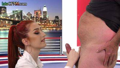 CFNM redhead British babe sucks cock in live TV show - Britain on femdomerotic.com